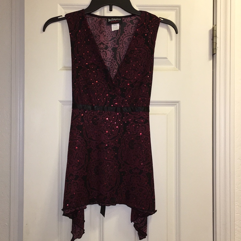 Sleeveless Maroon Blouse w/ Rose Sequins